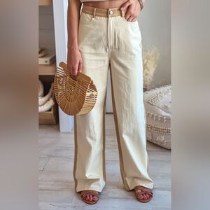CREAM & TAUPE COLOR BLOCK STRAIGHT PANTS